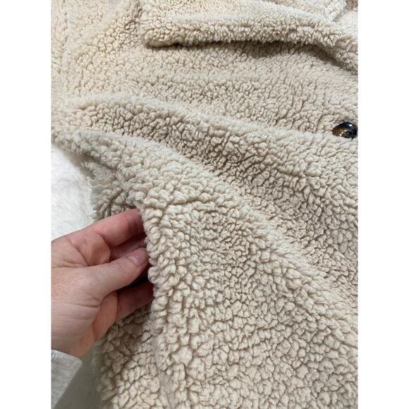 Zeagoo Beige Faux Sherpa‎ Fleece Teddy Coat Women's Double Breasted Cozy Jacket - Picture 10 of 11